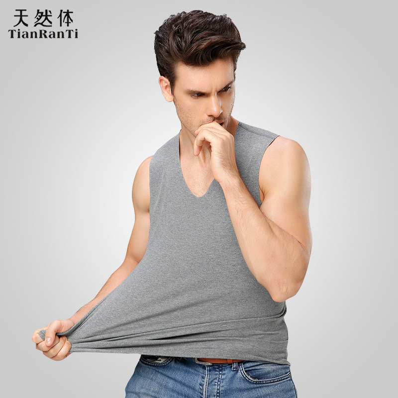 天然体背心男正品无痕v领宽肩