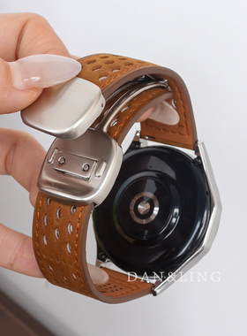 适用华为gt6手表gt5表带疯马纹watchgt4镂空真皮圆滑磁吸扣gt3pro女士腕带watch5/4酒红男款2e高级感秋冬新款