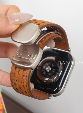 适用华为FIT4pro手表fit4表带疯马纹fit3镂空真皮圆滑磁吸扣watchFIT2腕带男士酒红女款高级感秋冬新款替换带