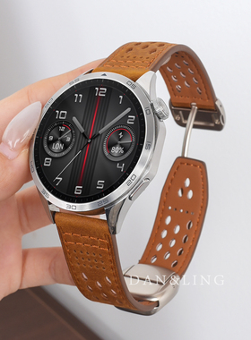 手表带真皮男款磁吸扣洞洞疯马纹女适用华为Watchgt6pro/5/4/3/2e