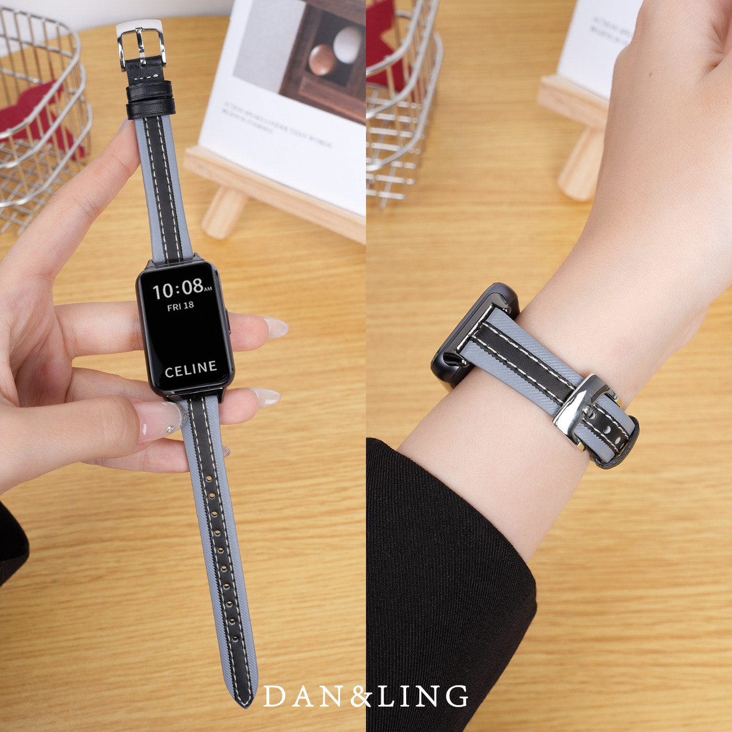 丹灵公主适用华为手环11表带10手表9荣耀8腕带11 pro表带watch复合素皮马鞍棕黑色替换带女夏天NFC透气男配件