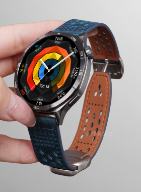 适用华为GT5/6手表gt4表带真皮watch5/4新款磁吸扣GT5pro透气洞洞gt3智能watchgt男士2e高级牛皮夏季替换腕带