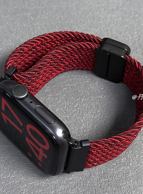 丹灵公主适用苹果手表iwatch10表带黑砂红s9编织尼龙s8磁吸扣高级Ultra2运动男女款applewatchs7/6/5SE代腕带