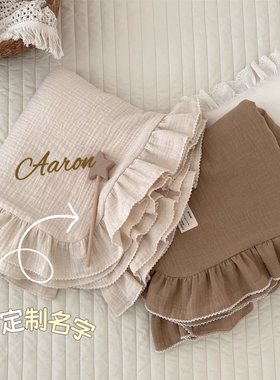 iikobaby 定制名字 ins风花边4层纯棉纱毯婴幼儿包巾包被盖毯抱毯