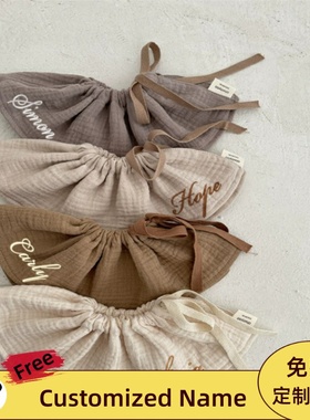 iikobaby 定制名字 韩ins风婴幼儿4层棉纱口水巾360围嘴撞色系绳