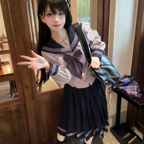 紫鸢原创正版紫色收腰jk水手服