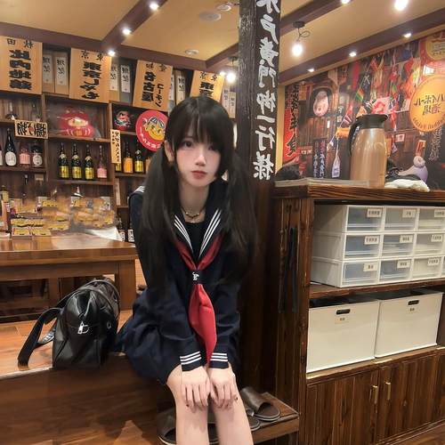 桔梗原创基础款绀色长袖水手服