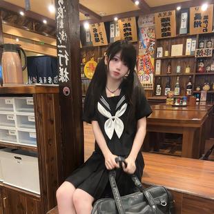 桔梗原创正版基础款黑色短袖水手服校供感学院风jk制服中长裙套装