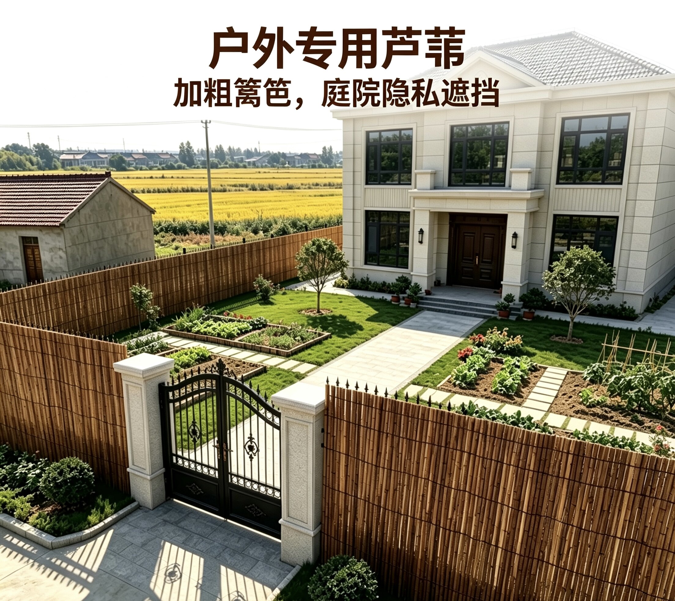 庭院芦苇栅栏共享菜园篱笆帘子隐私遮挡围墙护栏户外花园隔断装饰