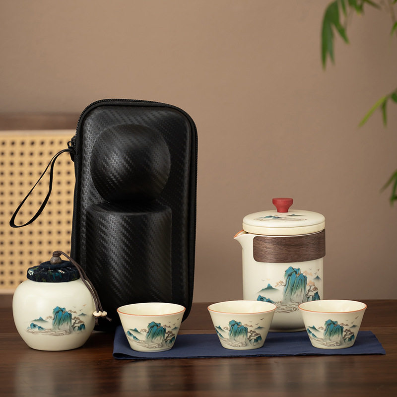 汝窑旅行茶具小套装便携式随身携带包快客杯户外泡茶功夫茶杯套装