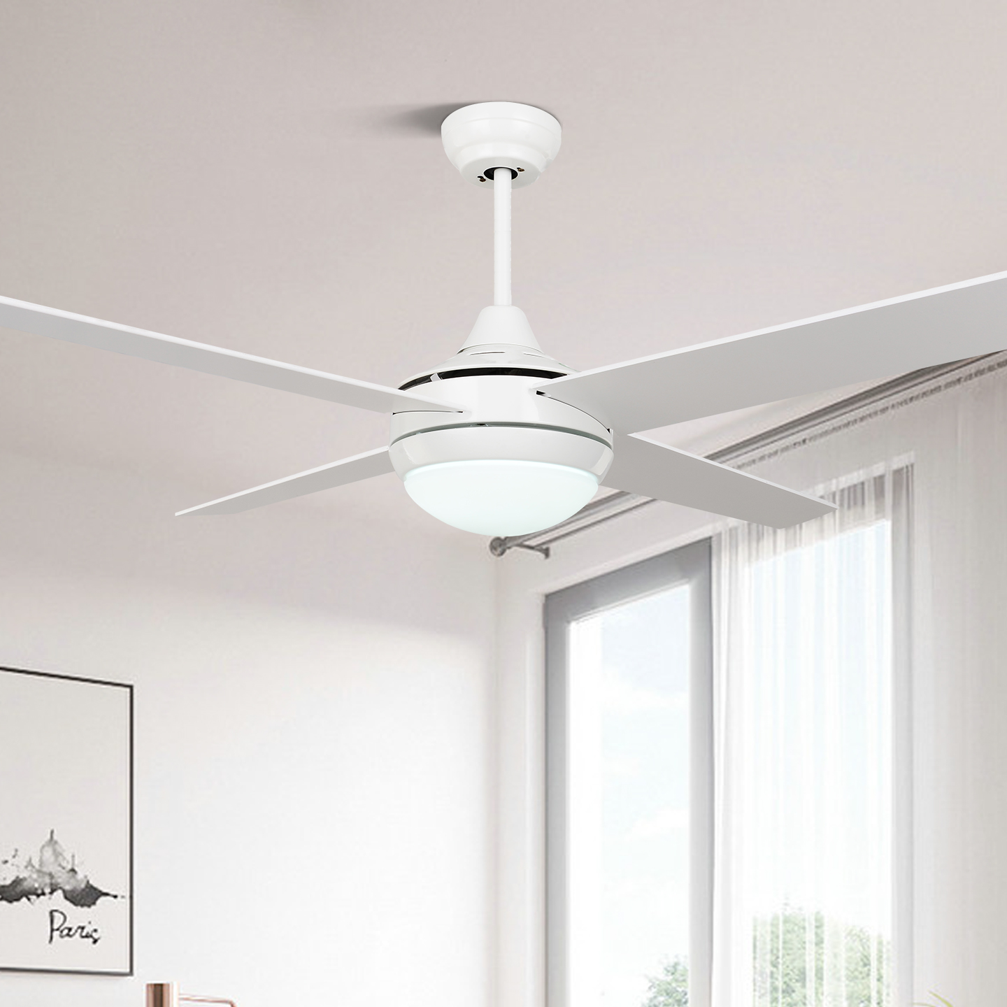 宸居木叶吊扇灯北欧餐厅家用现代简约超薄风扇灯LED带电扇的电灯