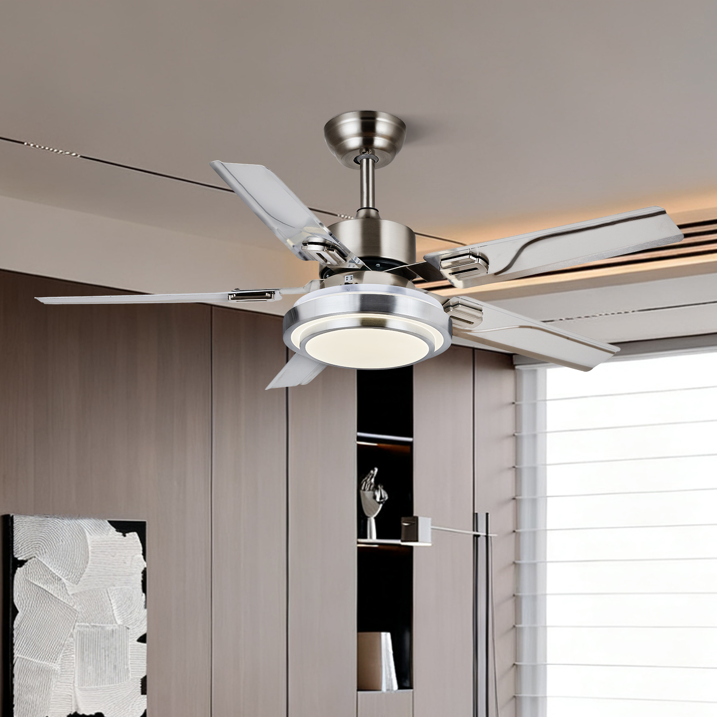 宸居不锈钢餐厅风扇灯时尚简约客厅电风扇吊灯LED静音卧室吊扇灯