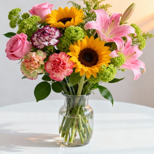 【鲜花4件套9.9】香水百合玫瑰康乃馨向日葵花束七夕礼物鲜花批发