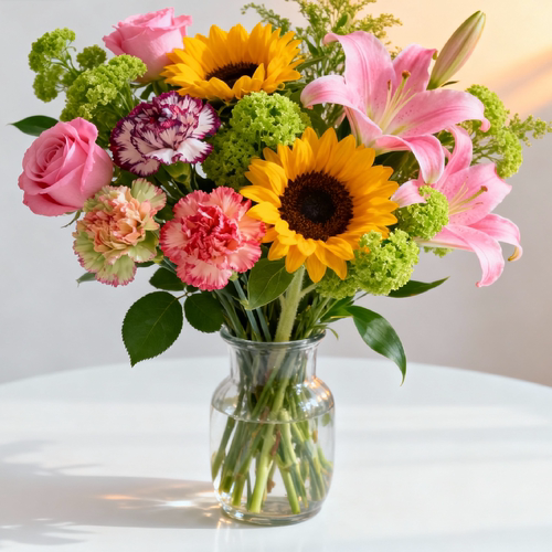 【鲜花4件套9.9】香水百合玫瑰康乃馨向日葵花束七夕礼物鲜花批发