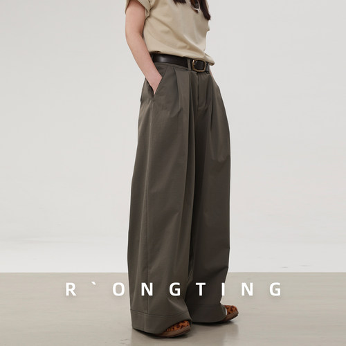 绒汀 RONGTONG 【舒适随行】翻边宽松休闲阔腿裤女
