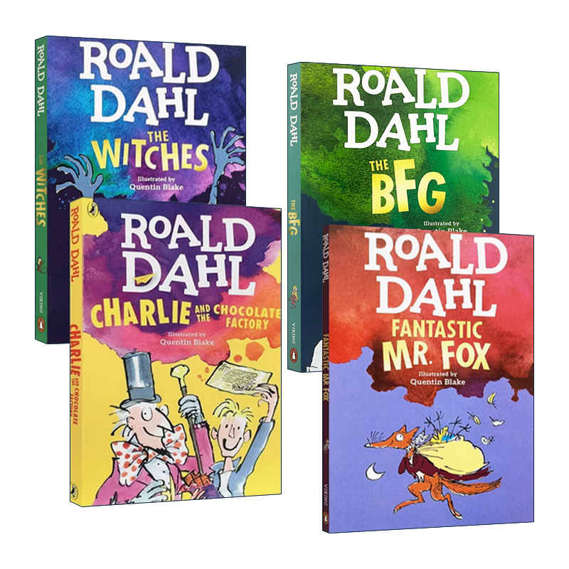 Roald Dahl 罗尔德达尔的书4本套装英文版 英文原版小说儿童英语故事章节桥梁书 查理和巧克力工厂 好心眼儿巨人 女巫