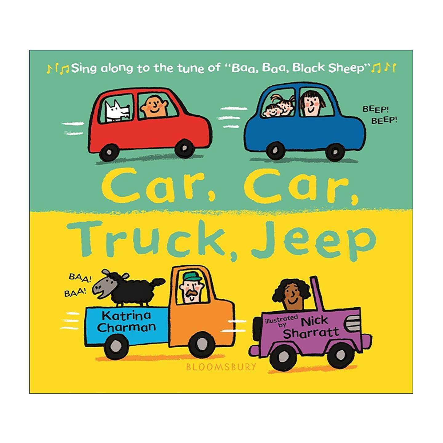 英文原版 Car Car Truck Jeep 汽车汽车卡车吉普 儿童交通工具韵律绘本 纸板书 英文版 进口英语原版书籍