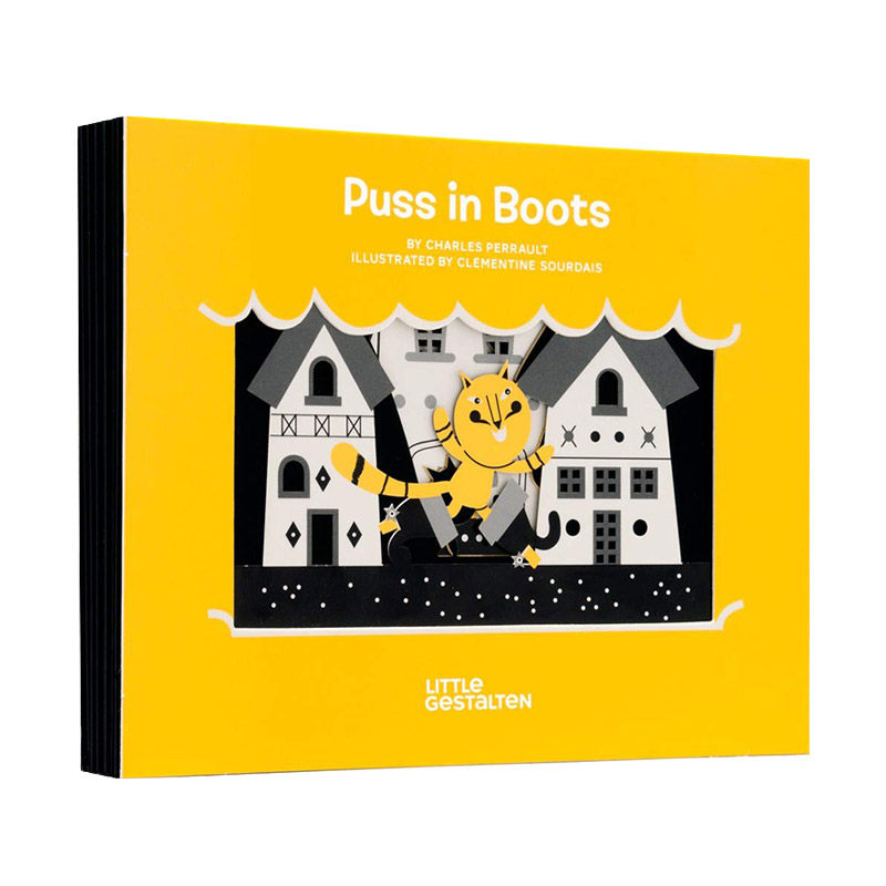 英文原版 puss in boots 穿靴子的猫 艺术剪影超长横幅投影拉拉书