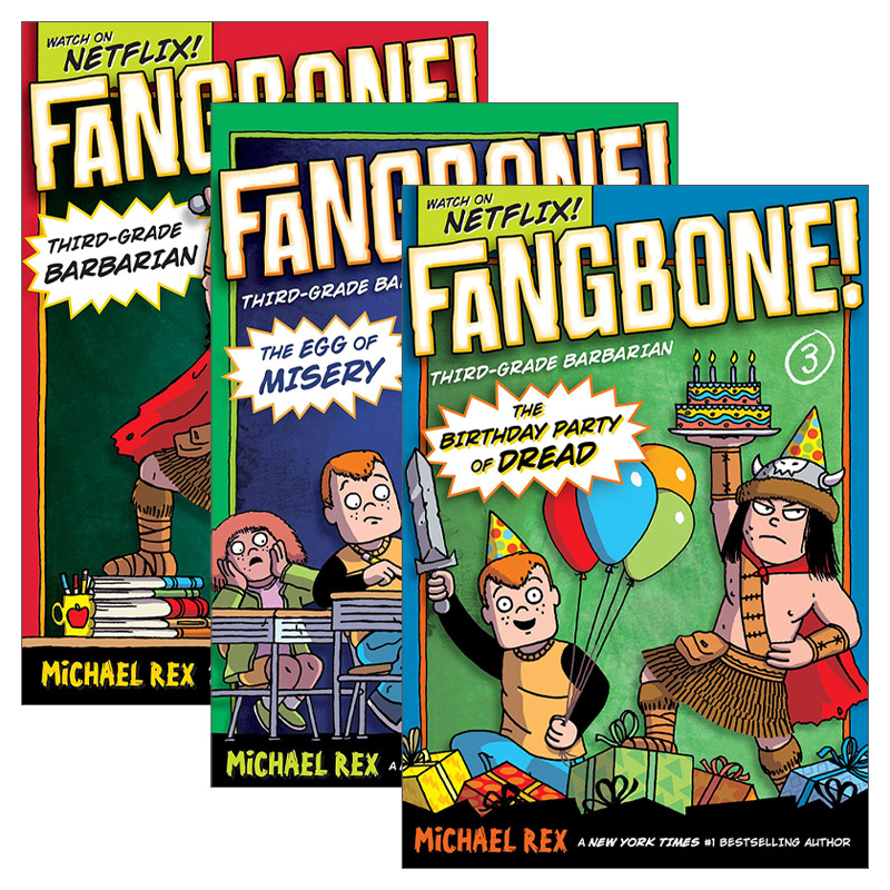 英文原版 Fangbone! Third-Grade Barbarian 尖牙骨!三年级的野蛮人系列3册 7-9岁儿童章节幽默漫画故事 Michael Rex 英文版进口书