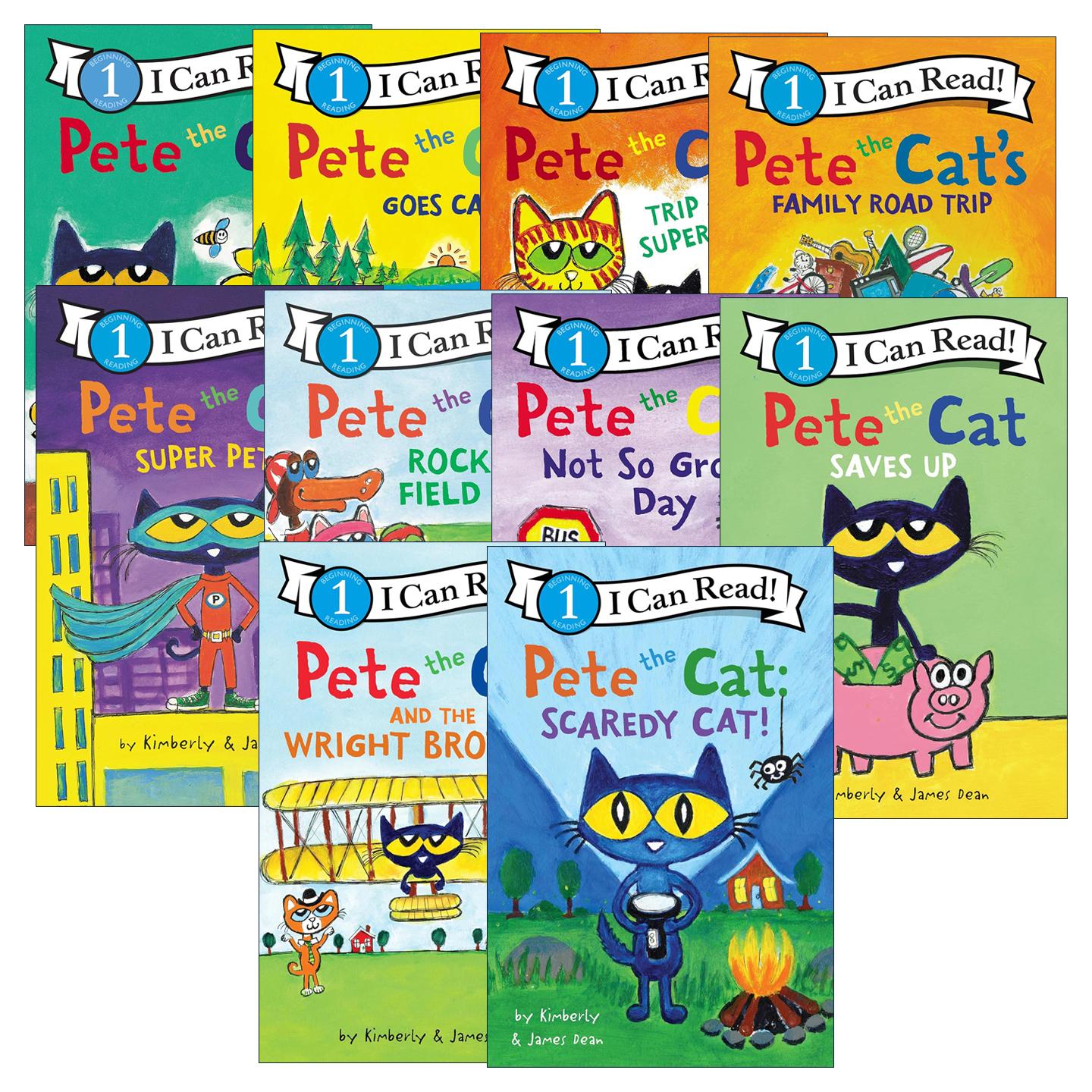 英文原版 Pete the Cat 皮特猫系列10册 I Can Read level 1分级阅读 存钱买玩具 摇滚日 家庭旅行 超市之旅 英文版 进口原版书籍