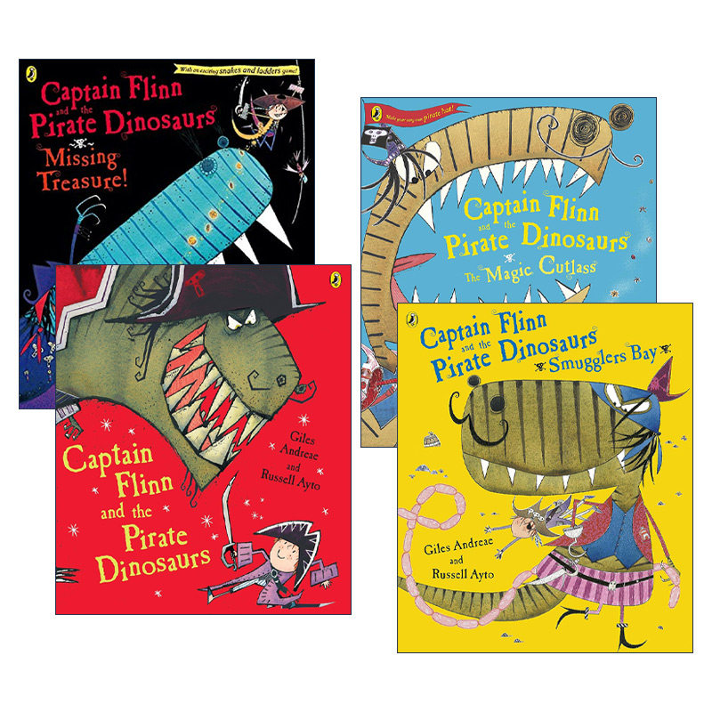 英文原版 Captain Flinn and the Pirate Dinosaurs 福林船长与海盗恐龙4册 消失的宝藏 魔法弯刀 盗贼之海 英文版 进口原版书籍
