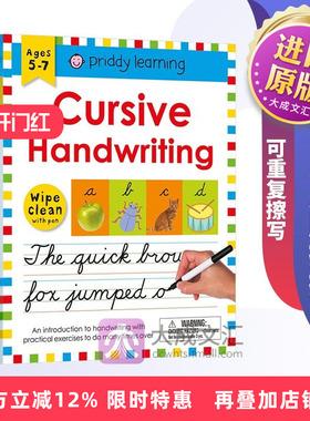 【赠白板笔】Wipe Clean Workbook Cursive Handwriting 英文原版擦擦书 书写 英文版 可重复擦写英文书写练习册 进口原版英语书籍
