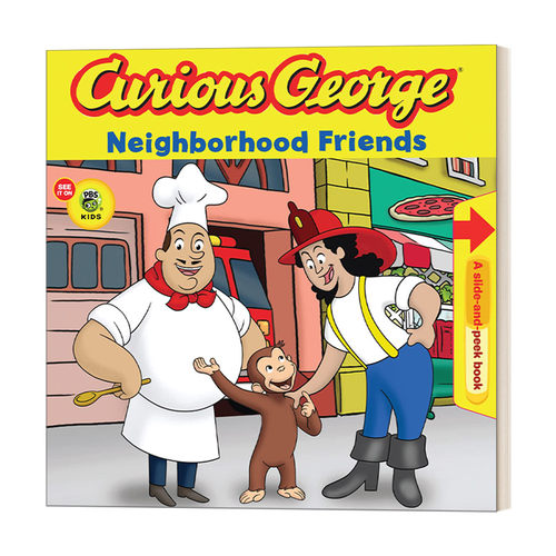 英文原版 Curious George Neighborhood Friends 好奇猴乔治和邻里朋友 抽拉纸板书 绘本 英文版 进口英语原版书籍