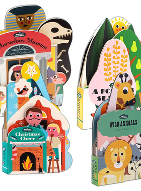 英文原版 Bookscape Board Books 异形纸板书 4册 森林四季 一个奇妙的博物馆 圣诞节 野生动物 英文版幼儿英语启蒙书籍 进口书