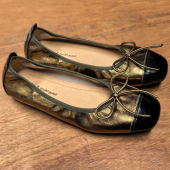 百搭软底舒适平底芭蕾舞鞋 金色拼接时尚 女 女新款 蝴蝶结方头单鞋