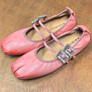 图巴客法式水钻方扣芭蕾舞鞋女粉色平底浅口玛丽珍擦色单鞋舒适