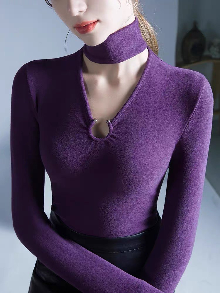 秋冬新款设计德绒镂空长袖t恤女小众挂脖高领打底衫时尚磨毛上衣,女士内衣/男士内衣/家居服,吊带/背心/T恤/打底/肌底衣,淘宝优惠券,粉丝福利购,淘宝优惠卷