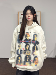 AHCN（志存高远) 美式复古模糊人物印花卫衣春秋男女宽松休闲上衣