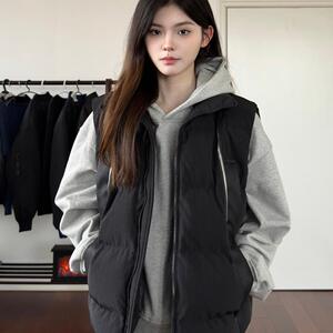 AHCN（志存高远)美式解构拼皮无袖拉链马甲坎肩棉服叠穿外套vibe