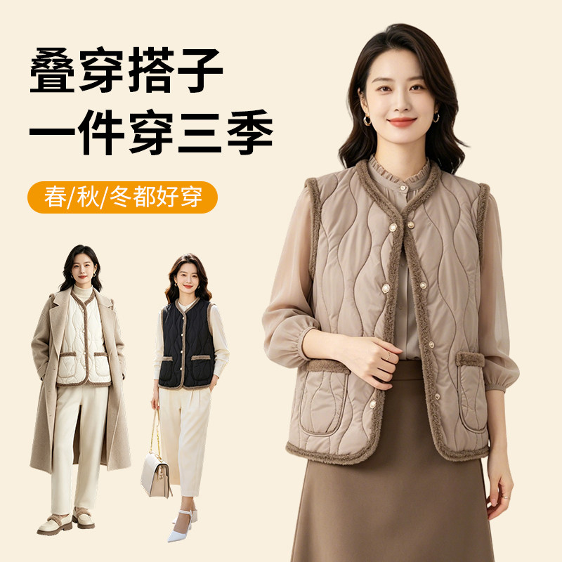 中老年女士冬季保暖加绒加厚棉马马夹
