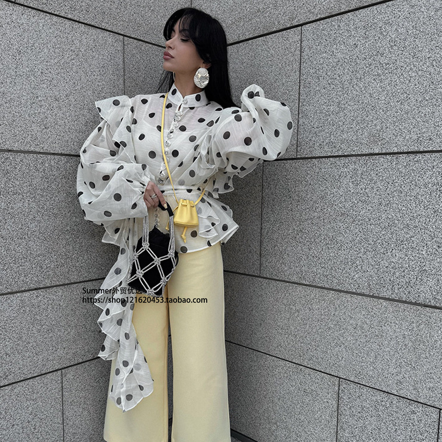 2025法式荷叶边绑带波点百搭衬衫