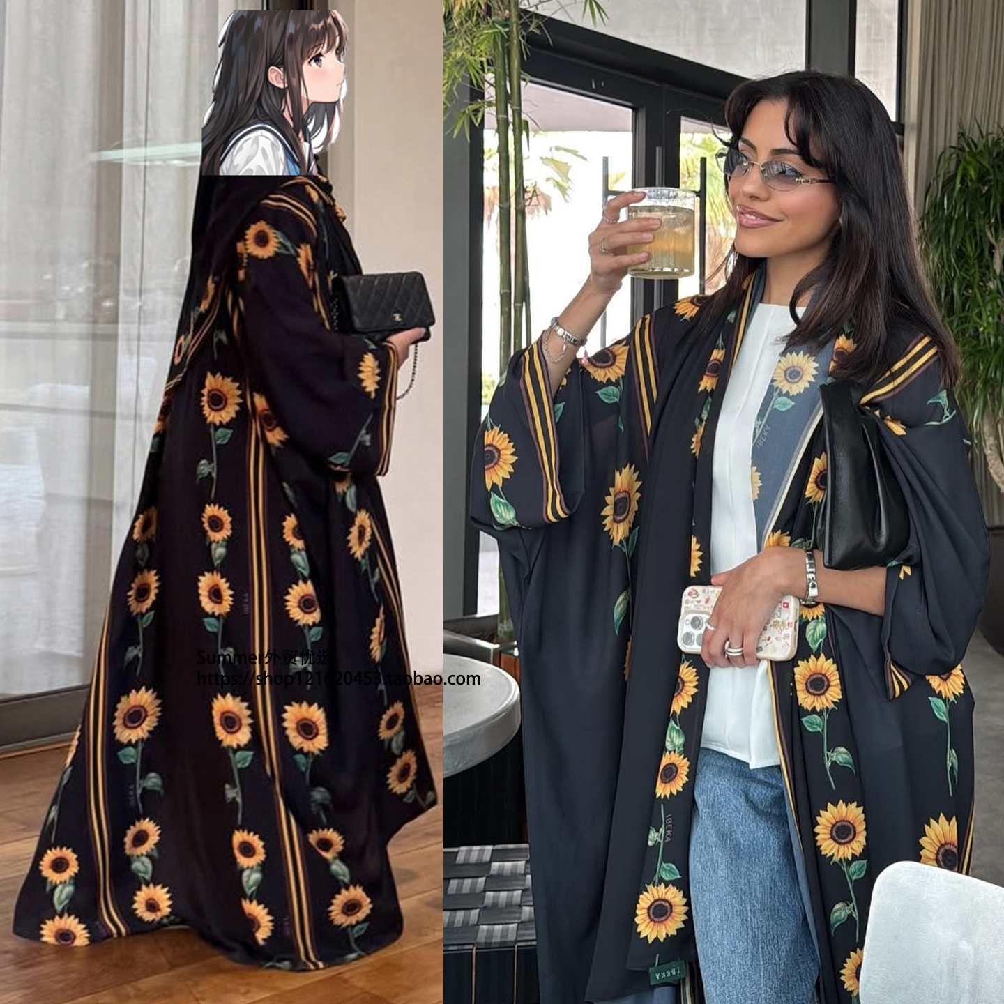 2025秋中东阿拉伯印花含头巾长袍