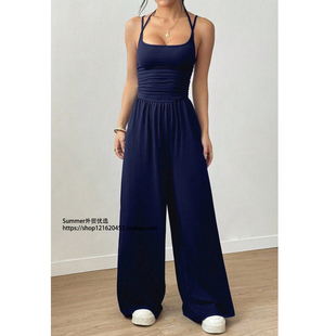 欧美2026吊带露背连体裤休闲舒适旅游阔腿长裤 Camisole jumpsuit