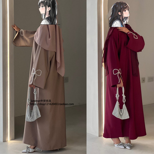 迪拜中东奢华蝴蝶结烫钻连衣裙阿巴亚长袍 hot diamond dress Bow