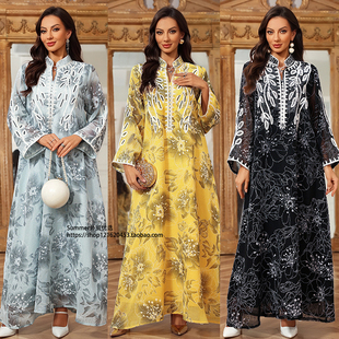 Dress Robe 中东阿拉伯长袍刺绣长裙jalabiya迪拜连衣裙女Women