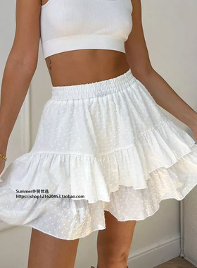 荷叶边短裤裤裙欧美2025夏季韩系波点纯色高腰纯棉短裤Culottes