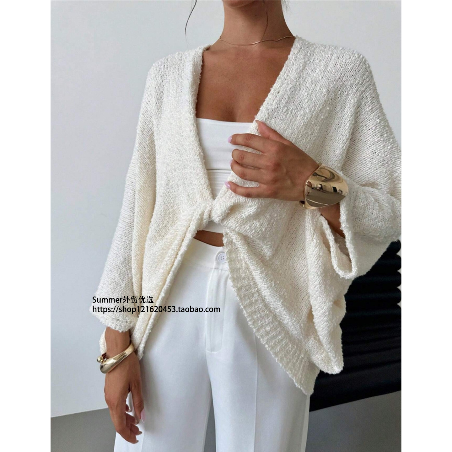 2025秋欧美V领休闲宽松针织衫女