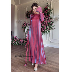 robe long 静色闪光琉璃缎中东沙特迪拜优雅大摆连衣裙Arab dress