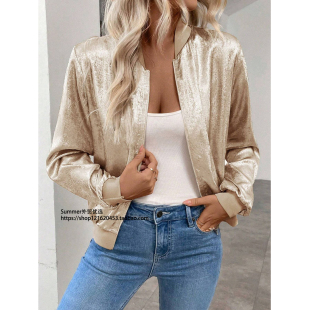2026春拉链设计薄款修身外套显瘦休闲夹克上衣Casual gold jacket