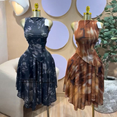 衬衫 long 半身长裙两件套 欧美印花一字领无袖 Vest and skirt set