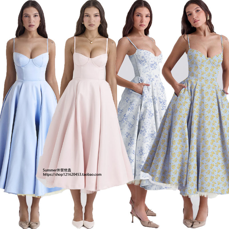 性感法式网纱双层大摆吊带连衣裙