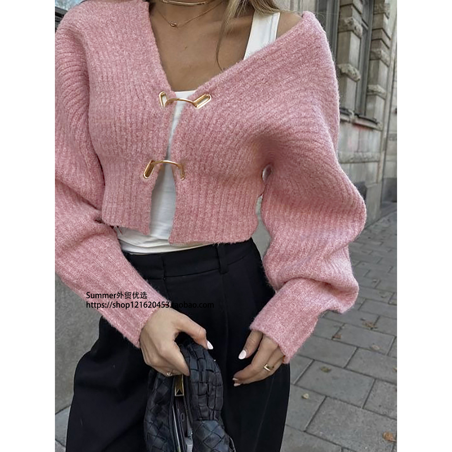 2025秋欧美时尚针织开衫短款外套