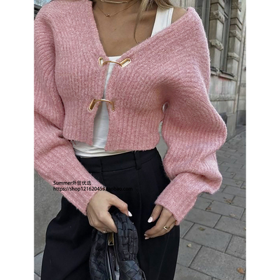 2025秋欧美时尚针织开衫短款外套