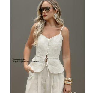 cotton linen set 设计感通勤两件套棉麻套装 欧美气质高腰阔腿裤