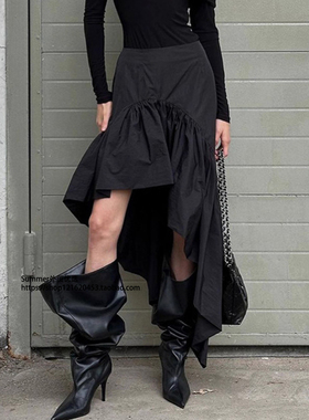 2025秋设计感高腰露腿层叠荷叶边纯棉不规则半身裙 Ruffled skirt