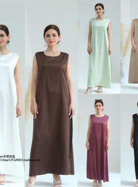 东南亚搭配开衫打底连衣裙纯色内搭长款傲视背心长裙 Base dress